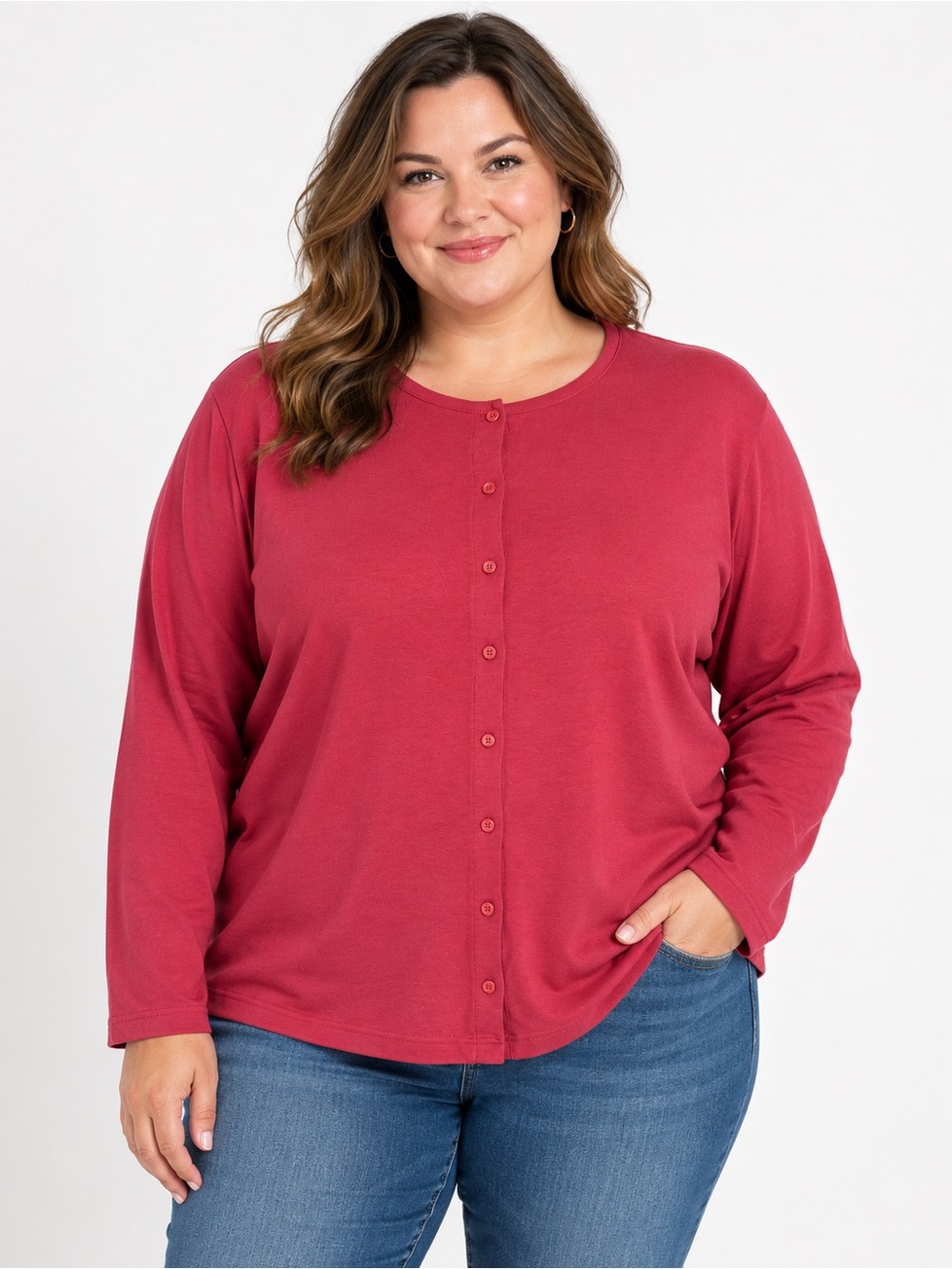 Charter Club Berry Red 100% Cotton Button-Front Long Sleeve Cardigan Top Size 2X